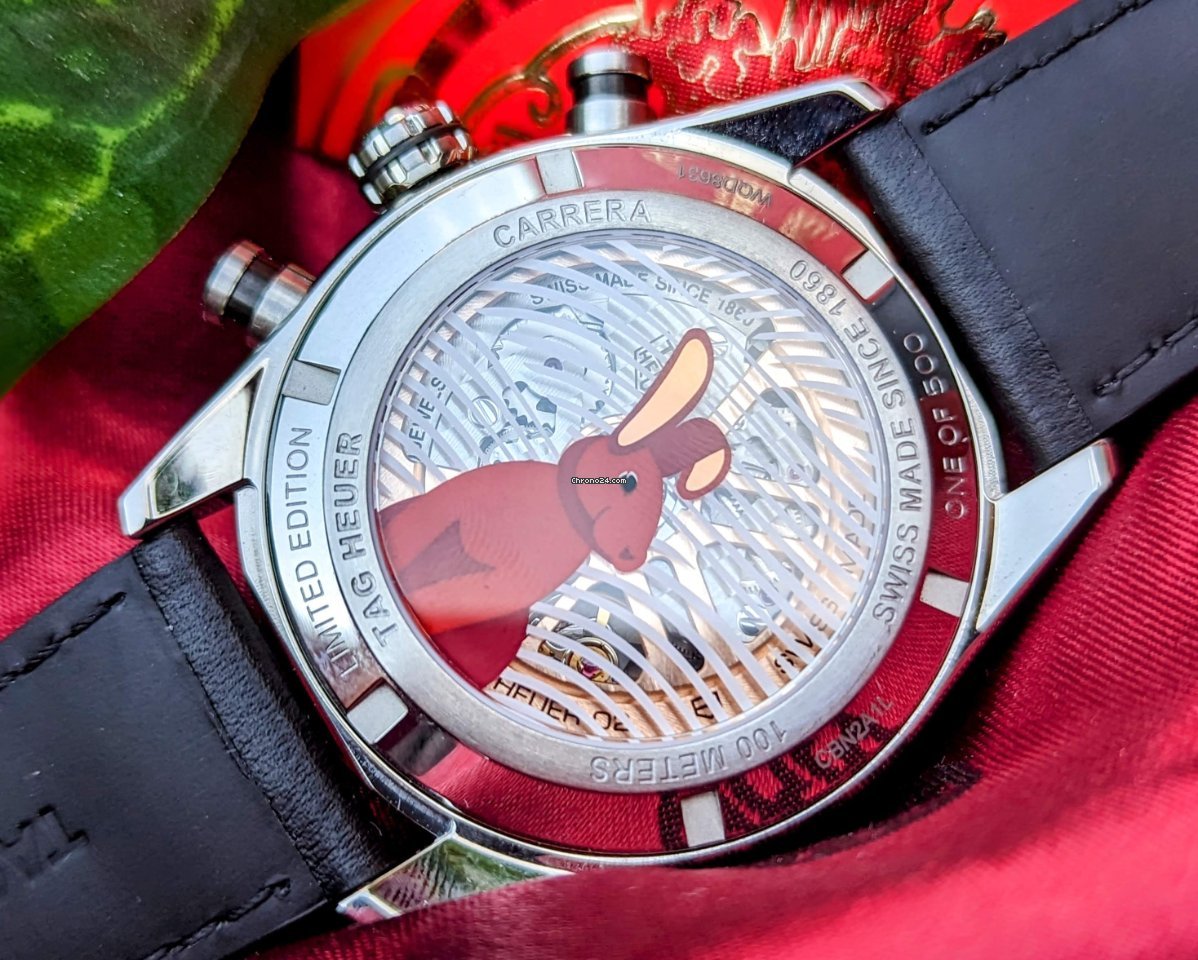  Shop Authentic Tag Heuer Carrera Year of The Rabbit Automatic Chronograph Black Dial Black Leather Strap Watch for Men - CBN2A1L.FC6521 - Luxxuri