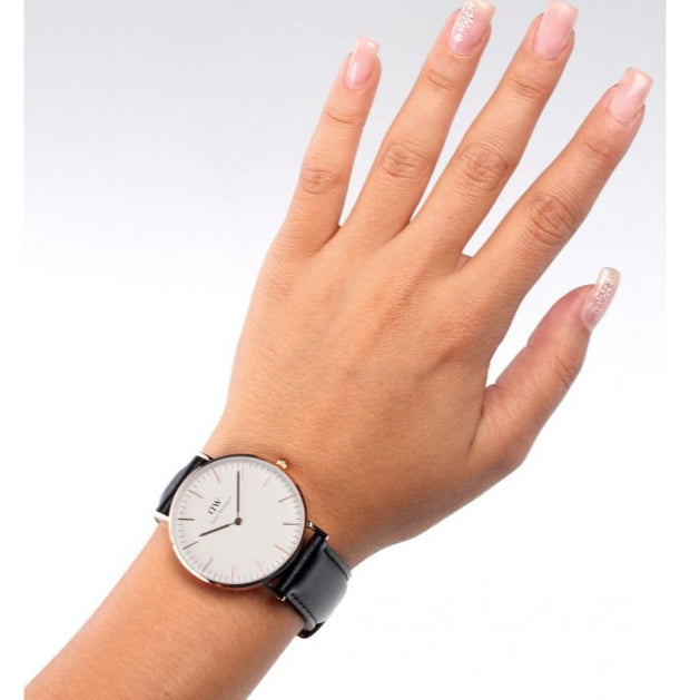  Shop Authentic Daniel Wellington Classic Sheffield White Dial Black Leather Strap Watch for Women - DW00100036 - Luxxuri