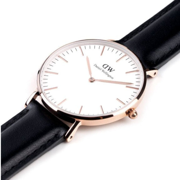  Shop Authentic Daniel Wellington Classic Sheffield White Dial Black Leather Strap Watch for Women - DW00100036 - Luxxuri