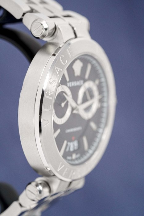  Shop Authentic Versace Aion Chronograph Black Dial Silver Steel Strap Watch for Men - VBR080017 - Luxxuri