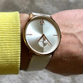 Shop Authentic Calvin Klein Accent Silver Dial White Leather Strap Watch for Women - K2Y211K6 - Luxxuri