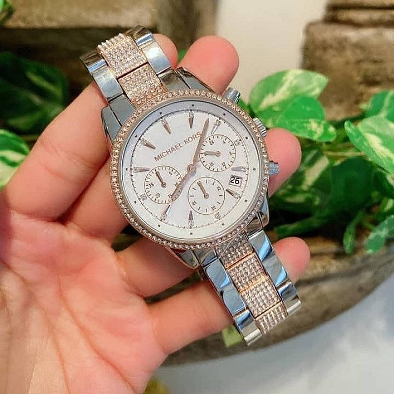  Shop Authentic Michael Kors Ritz Chronograph White Dial Two Tone Steel Strap Watch For Women - MK6651 - Luxxuri