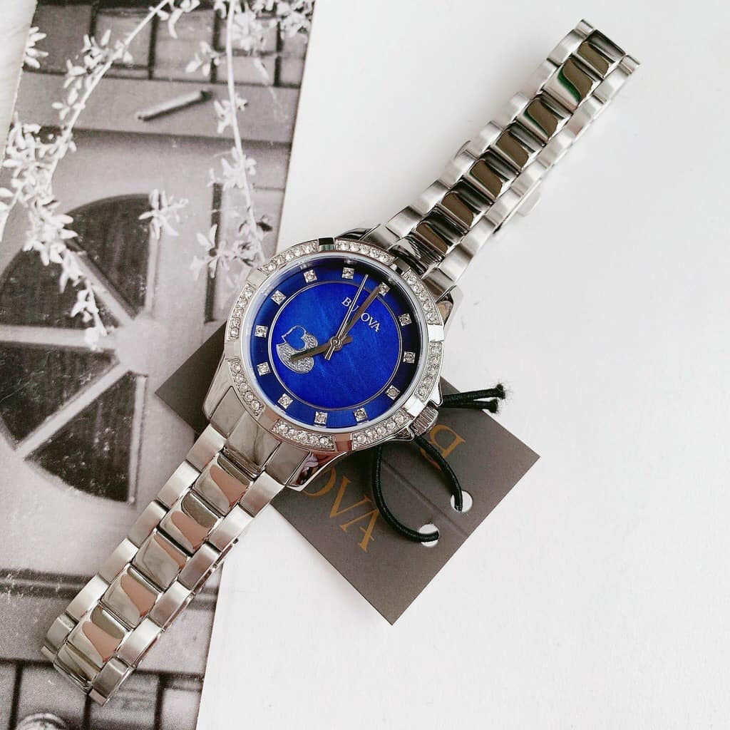  Shop Authentic Bulova Crystal Collection Blue Mother of Pearl Dial Silver Steel Strap Watch for Women - 96L238 - Luxxuri