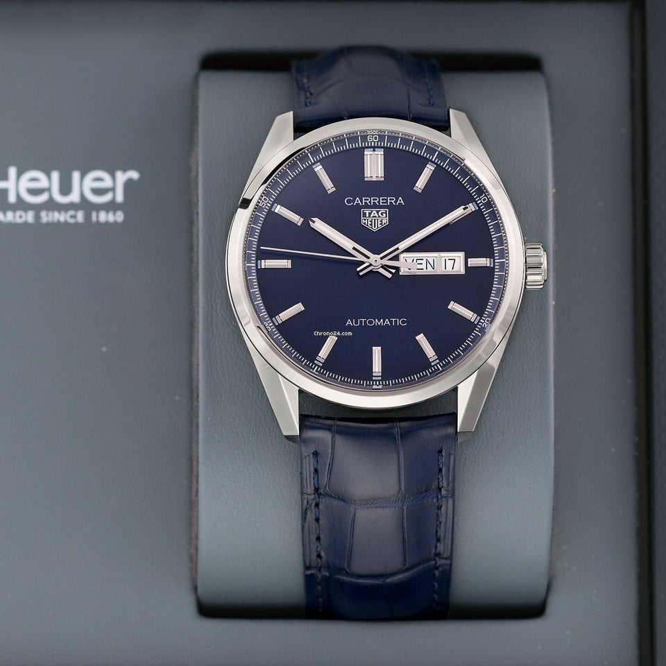  Shop Authentic Tag Heuer Carrera Day Date Blue Dial Blue Leather Strap Watch for Men - WBN2012.FC6502 - Luxxuri