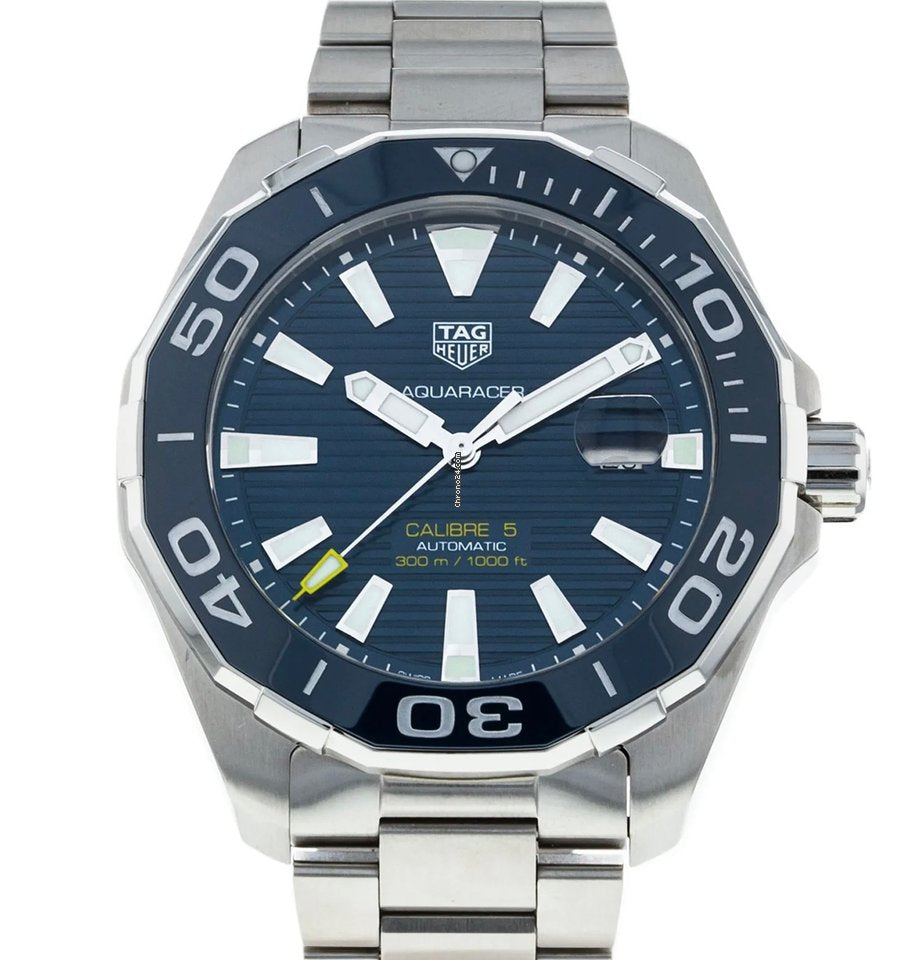 Shop Authentic Tag Heuer Aquaracer Calibre 5 Blue Dial Silver Steel Strap Watch for Men - WAY201B.BA0927 - Luxxuri