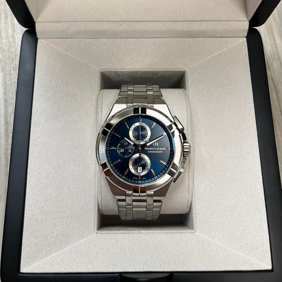 Maurice Lacroix Aikon Chronograph Blue Dial Silver Steel Strap Watch for Men - AI1018-SS002-430-1