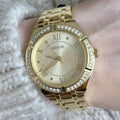 Guess Cosmo Diamonds Gold Dial Gold Steel Strap Watch For Women - GW0033L2