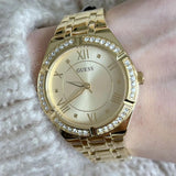  Shop Authentic Guess Cosmo Diamonds Gold Dial Gold Steel Strap Watch For Women - GW0033L2 - Luxxuri