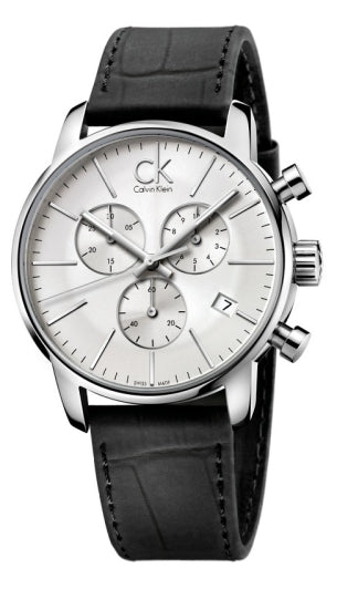  Shop Authentic Calvin Klein City Chronograph Silver Dial Black Leather Strap Watch for Men - K2G271C6 - Luxxuri