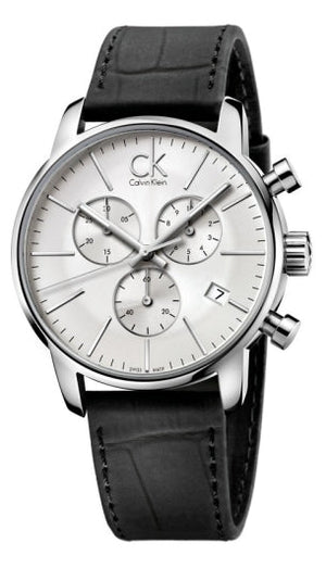  Shop Authentic Calvin Klein City Chronograph Silver Dial Black Leather Strap Watch for Men - K2G271C6 - Luxxuri