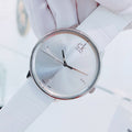 Shop Authentic Calvin Klein Accent Silver Dial White Leather Strap Watch for Men - K2Y2X1KW - Luxxuri