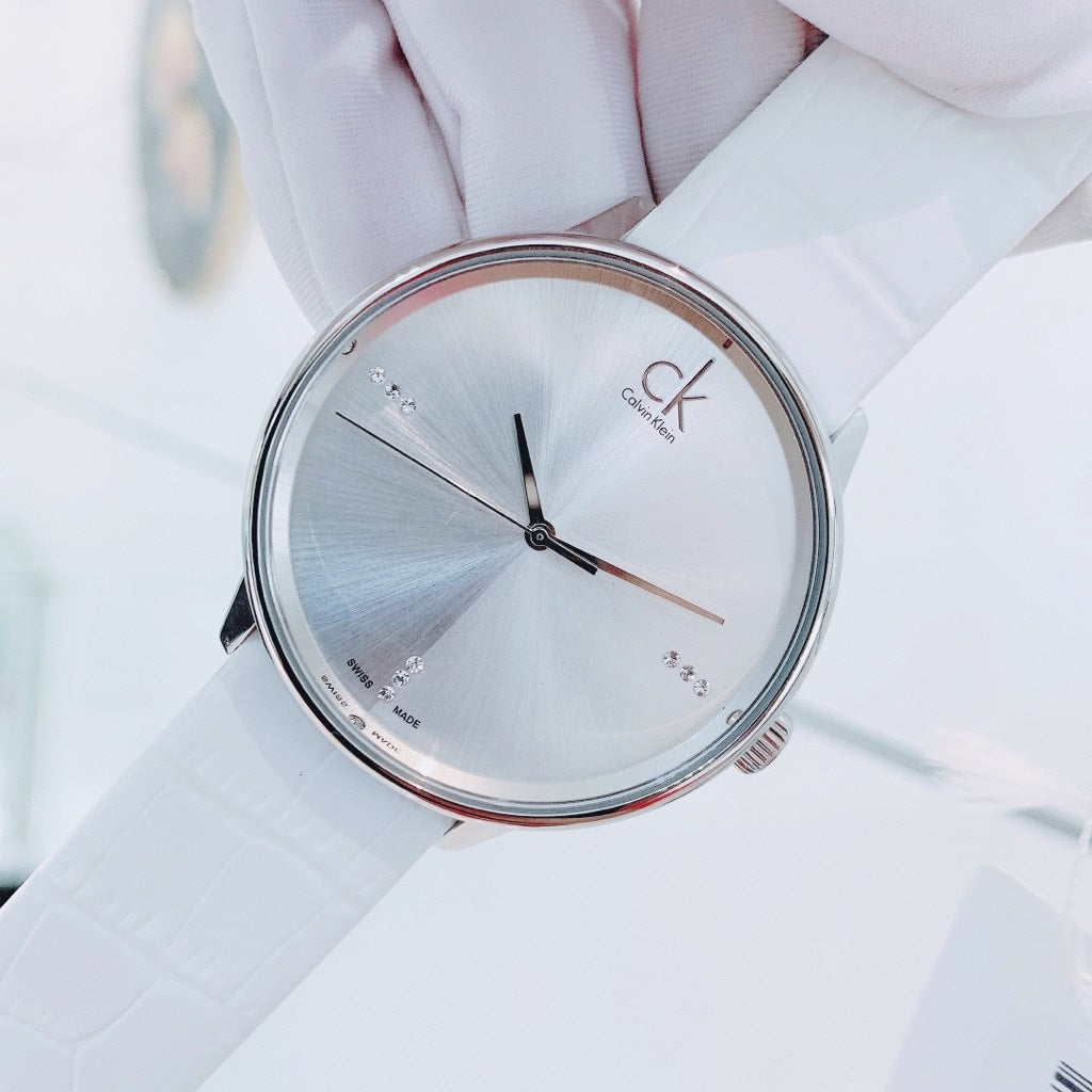  Shop Authentic Calvin Klein Accent Silver Dial White Leather Strap Watch for Men - K2Y2X1KW - Luxxuri