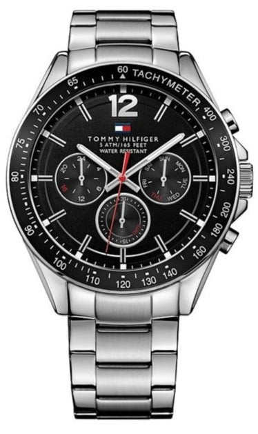  Shop Authentic Tommy Hilfiger Luke Chronograph Black Dial Silver Steel Strap Watch for Men - 1791104 - Luxxuri