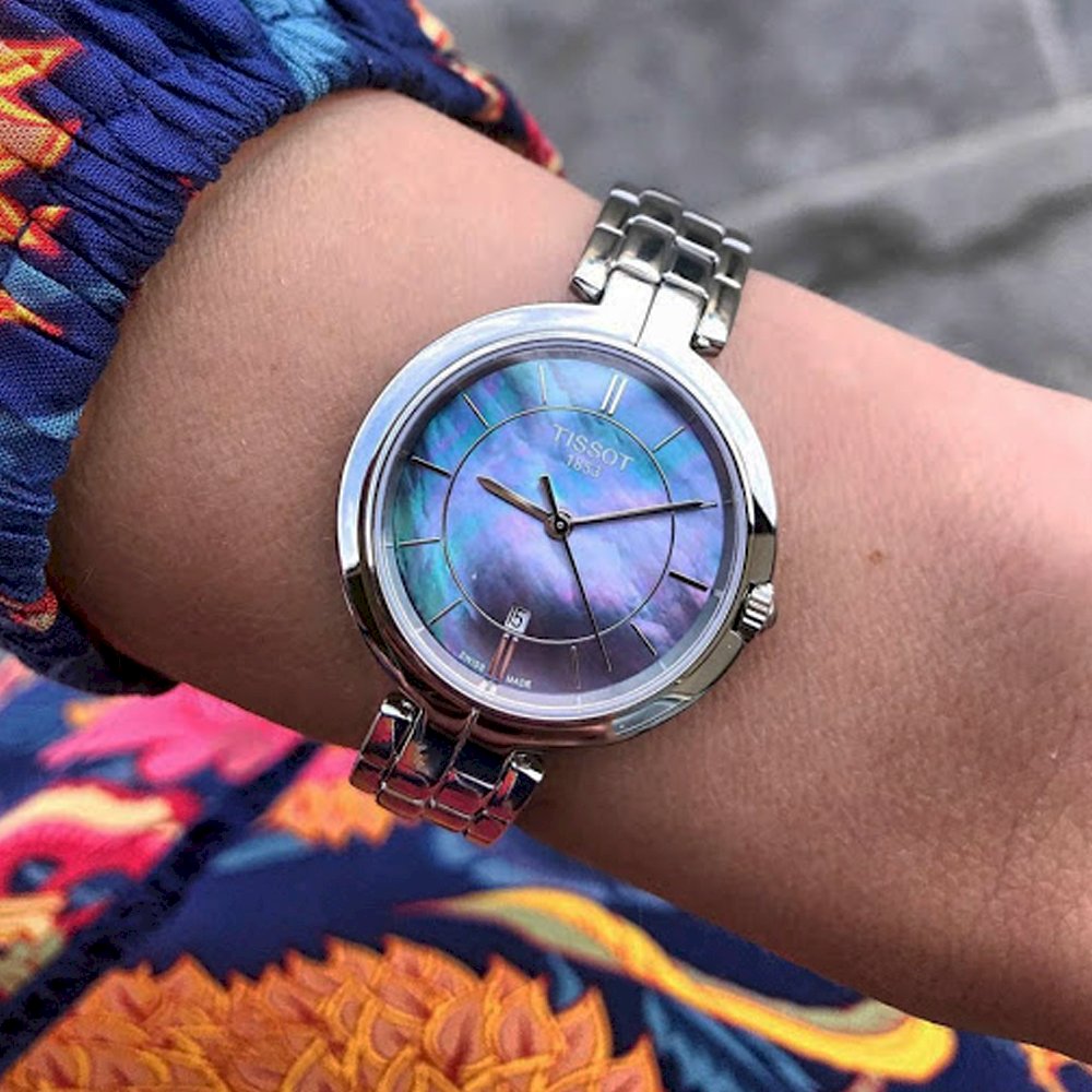  Shop Authentic Tissot T Lady Flamingo Mother of Pearl Blue Dial Silver Steel Strap Watch For Women - T094.210.11.121.00 - Luxxuri