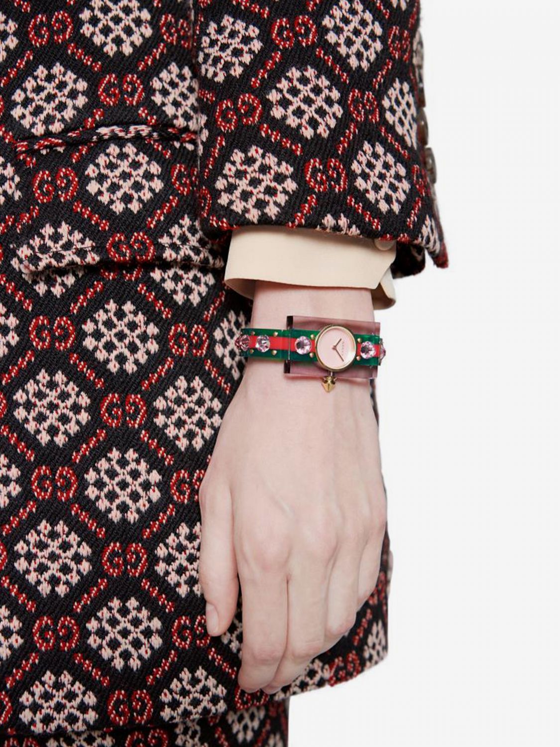 Gucci Vintage Web Pink Mother of Pearl Dial Two Tone Plastic Strap Watch For Women - YA143525