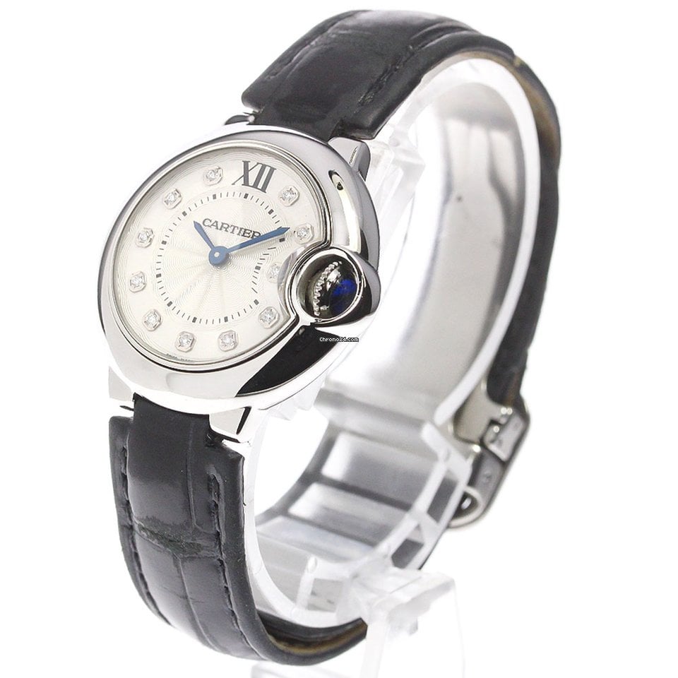  Shop Authentic Cartier Ballon Bleu de Cartier Diamonds Silver Dial Black Leather Strap Watch for Women - W4BB0008 - Luxxuri