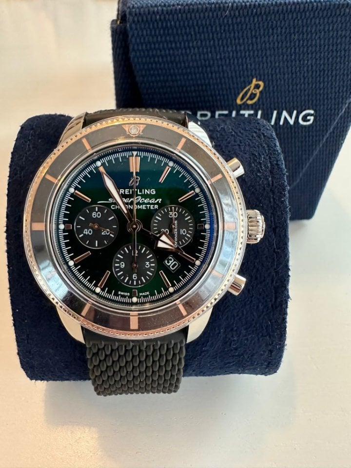  Shop Authentic Breitling Superocean Heritage B01 Chronograph 44 Limited Edition Green Dial Black Mesh Bracelet Watch for Women - UB01622A1L1S1 - Luxxuri