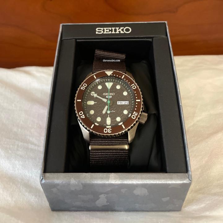  Shop Authentic Seiko 5 Sport Automatic Brown Dial Brown Nylon Strap Watch For Men - SRPD85K1 - Luxxuri