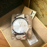  Shop Authentic Burberry The City Nova Silver Dial White Leather Strap Watch for Women - BU9022 - Luxxuri