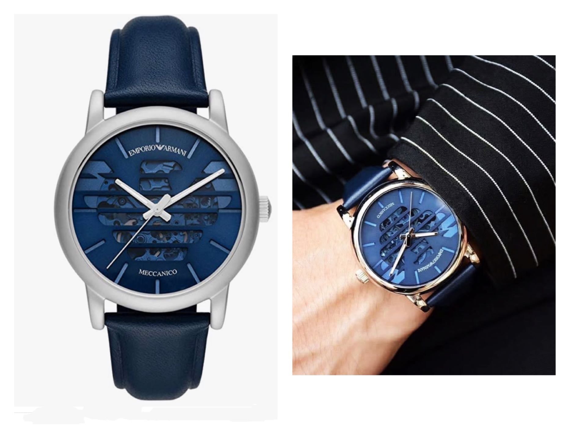  Shop Authentic Emporio Armani Luigi Automatic Blue Dial Blue Leather Strap Watch For Men - AR60030 - Luxxuri