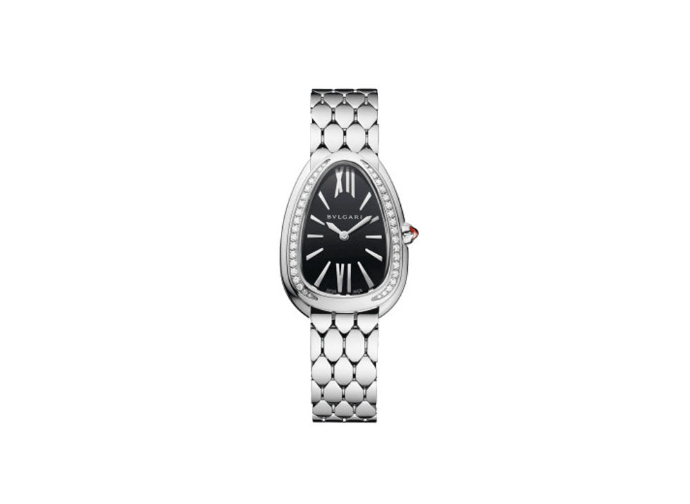  Shop Authentic Bvlgari Serpenti Seduttori Diamonds Black Dial Silver Steel Strap Watch for Women - SERPENTI103449 - Luxxuri