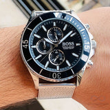  Shop Authentic Hugo Boss Admiral Black Dial Silver Mesh Bracelet Watch for Men - 1513904 - Luxxuri
