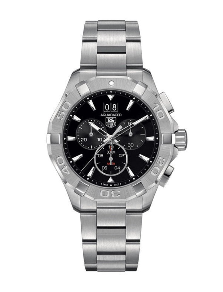  Shop Authentic Tag Heuer Aquaracer Chronograph Black Dial Silver Steel Strap Watch for Men - CAY1110.BA0927 - Luxxuri