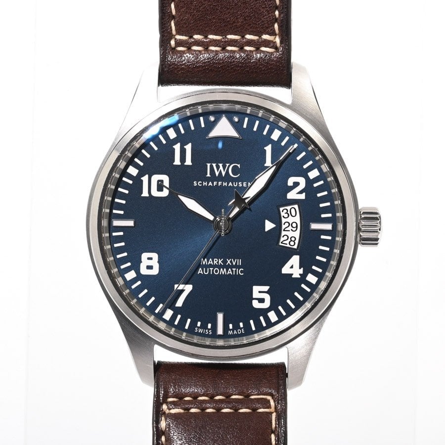  Shop Authentic IWC Pilots Watch Mark XVII Edition Le Petit Prince Blue Dial Brown Leather Strap Watch for Men - IW326506 - Luxxuri