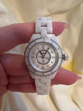  Shop Authentic Chanel J12 Diamonds Quartz Mother of Pearl White Dial White Steel Strap Watch for Women - J12 H2570 - Luxxuri