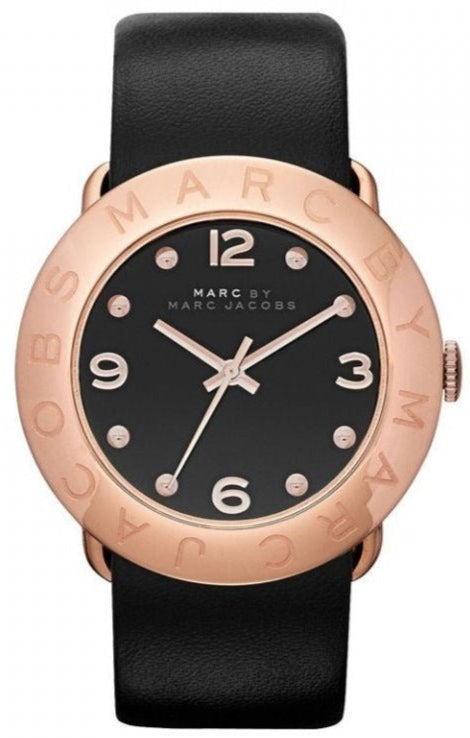  Shop Authentic Marc Jacobs Amy Black Dial Black Leather Strap Watch for Women - MBM1225 - Luxxuri