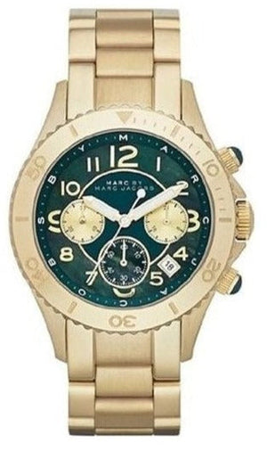  Shop Authentic Marc Jacobs Rock Chronograph Green Dial Gold Steel Strap Watch for Women - MBM3252 - Luxxuri
