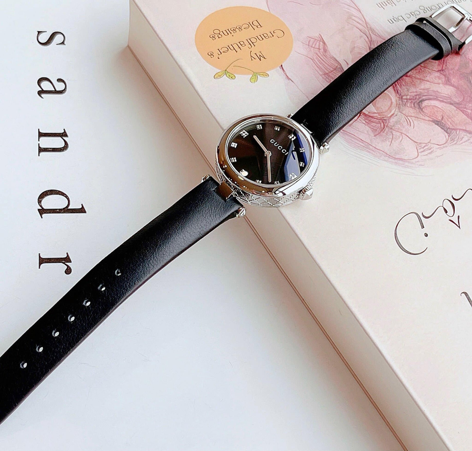  Shop Authentic Gucci Diamantissima Diamonds Black Dial Black Leather Strap Watch For Women - YA141403 - Luxxuri