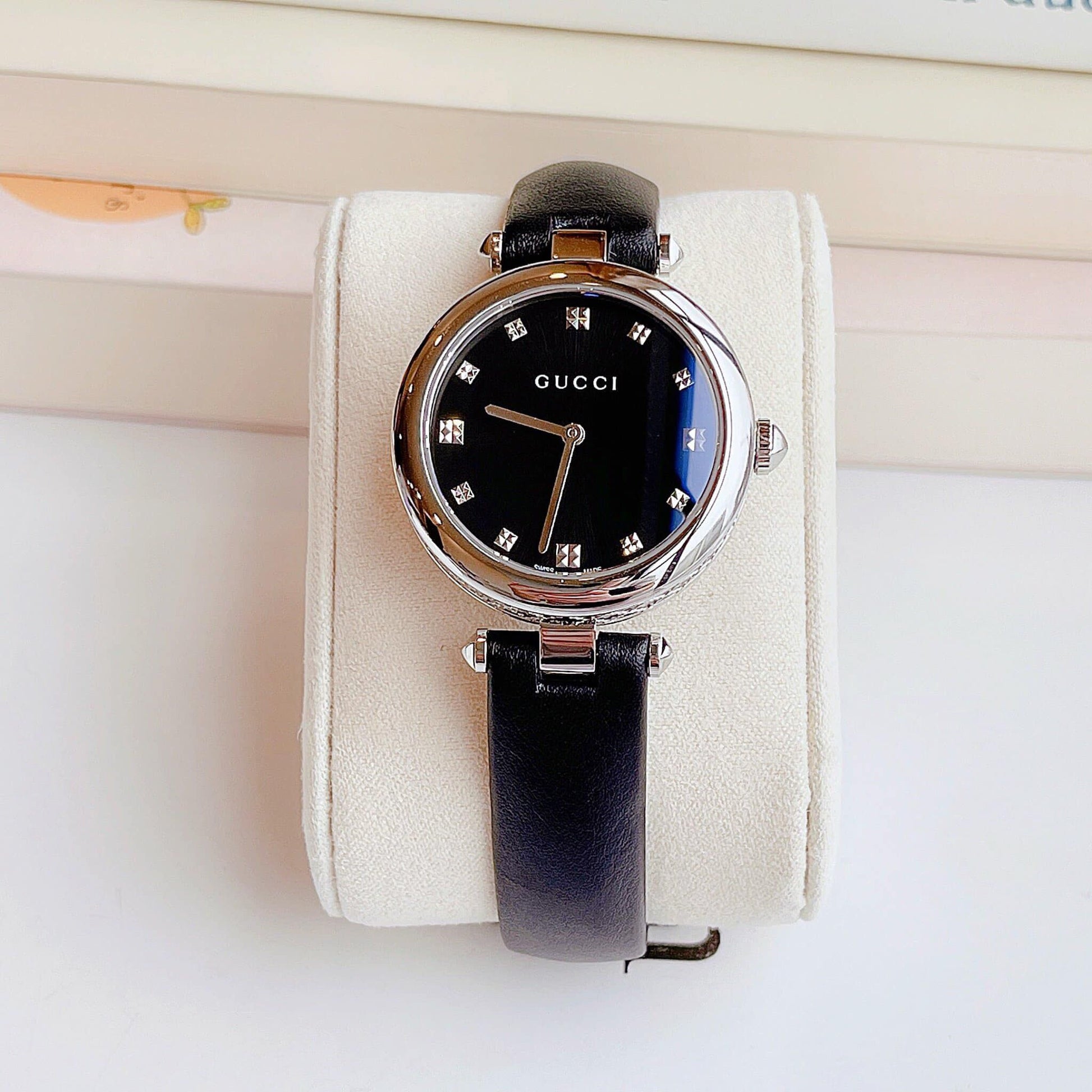  Shop Authentic Gucci Diamantissima Diamonds Black Dial Black Leather Strap Watch For Women - YA141403 - Luxxuri
