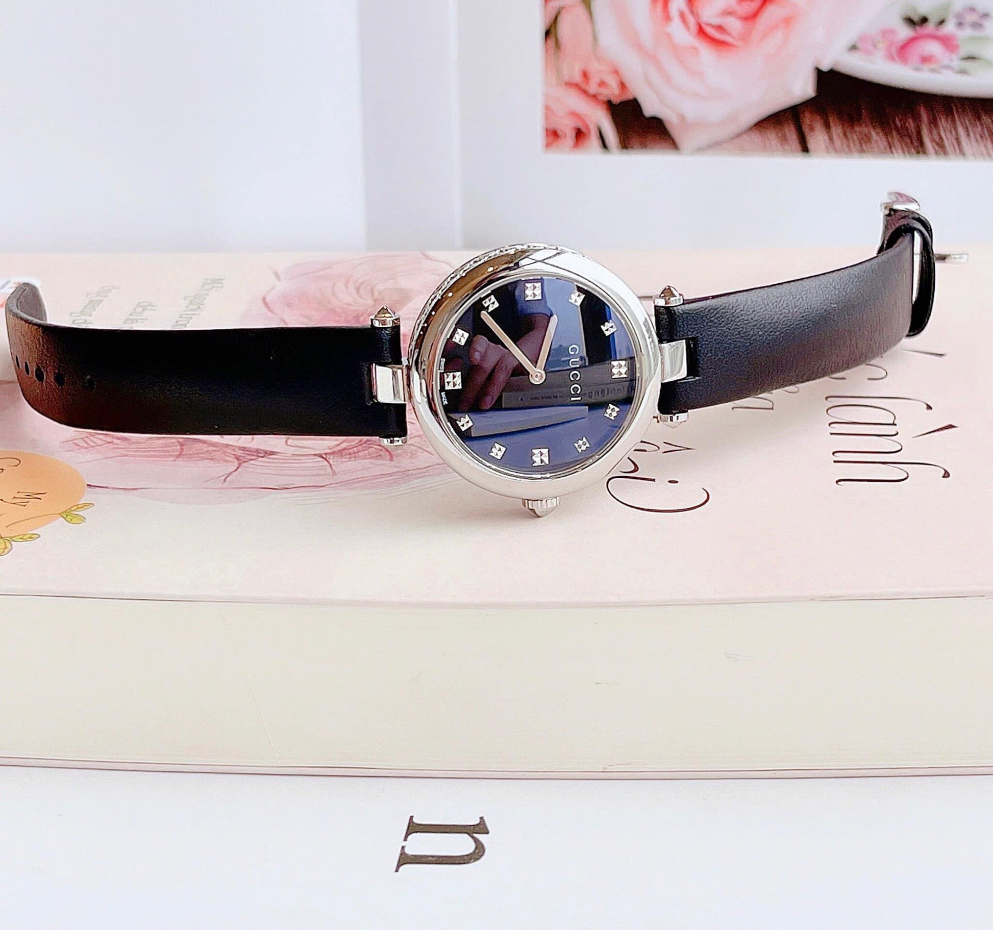  Shop Authentic Gucci Diamantissima Diamonds Black Dial Black Leather Strap Watch For Women - YA141403 - Luxxuri
