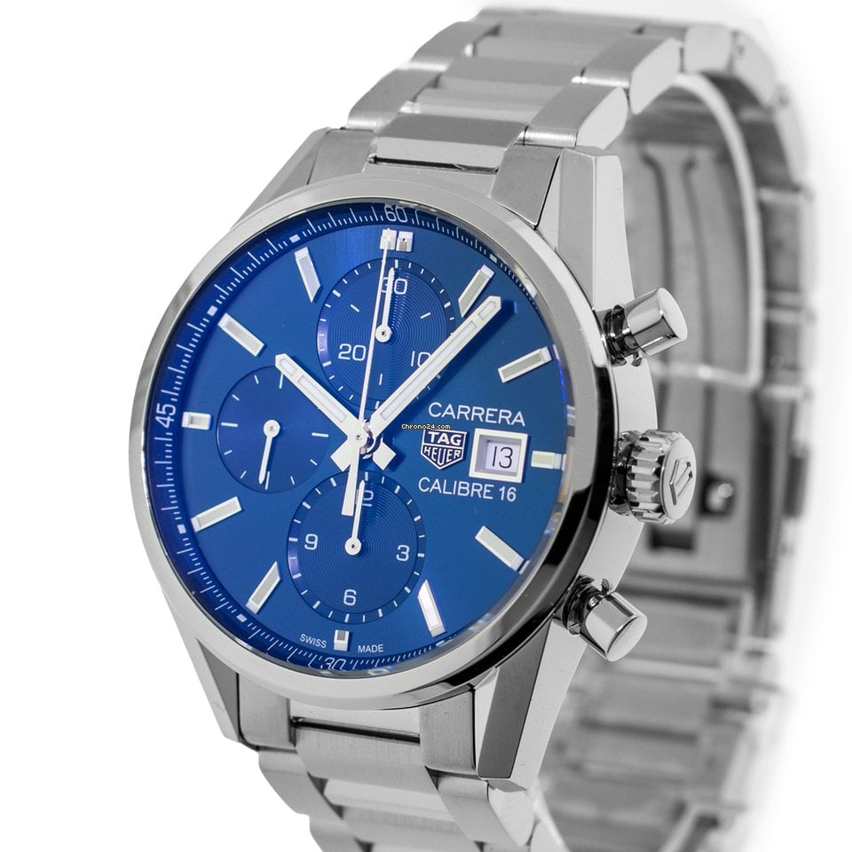  Shop Authentic Tag Heuer Carrera Chronograph 41mm Blue Dial Silver Steel Strap Watch for Men - CBK2112.BA0715 - Luxxuri