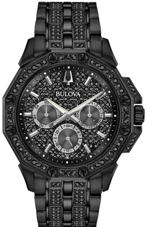  Shop Authentic Bulova Octova Chronograph Black Crystal Dial Black Steel Strap Watch for Men - 98C134 - Luxxuri