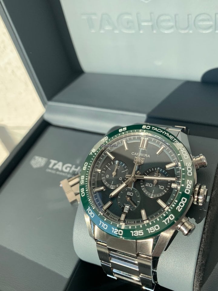  Shop Authentic Tag Heuer Carrera Chronograph 44mm Green Dial Silver Steel Strap Watch for Men - CBN2A1N.BA0643 - Luxxuri