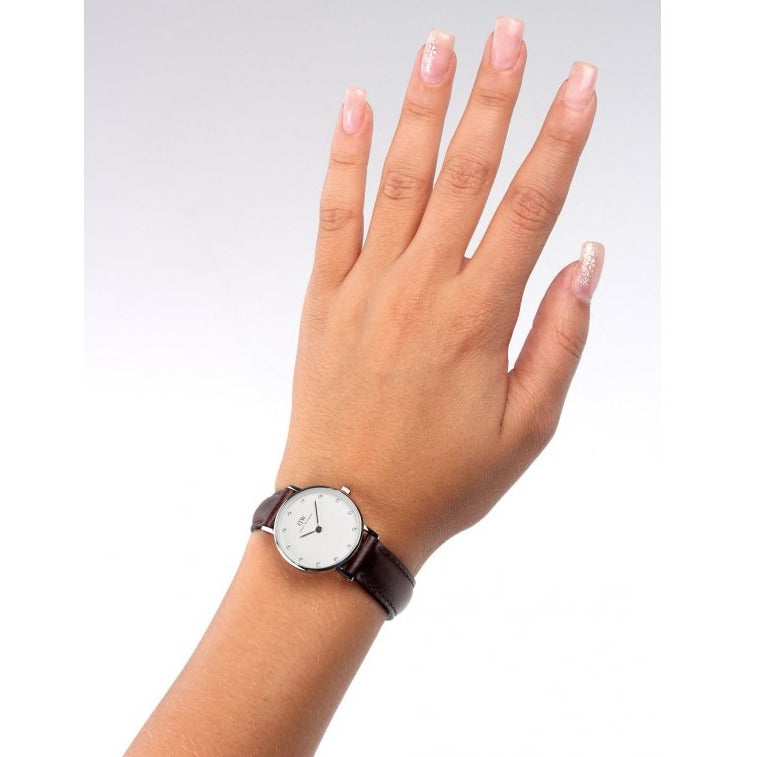  Shop Authentic Daniel Wellington Classy Bristol White Dial Brown Leather Strap Watch For Women - DW00100070 - Luxxuri