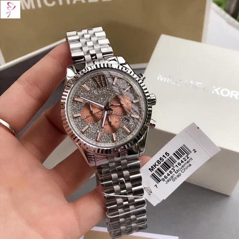  Shop Authentic Michael Kors Lexington Chronograph Silver Dial Silver Steel Strap Watch for Men - MK8515 - Luxxuri