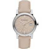  Shop Authentic Burberry The City Beige Dial Beige Leather Strap Watch for Women - BU9107 - Luxxuri