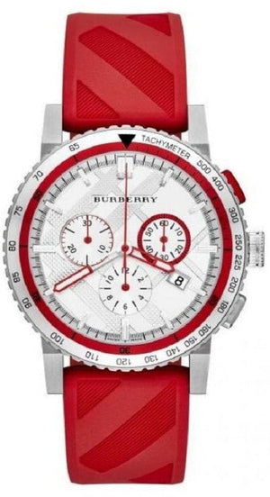  Shop Authentic Burberry City Sport Chronograph White Dial Red Rubber Strap Watch For Men - BU9809 - Luxxuri