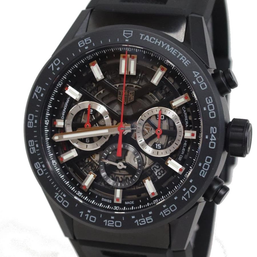  Shop Authentic Tag Heuer Carrera Automatic Chronograph Black Dial Black Rubber Strap Watch for Men - CBG2A90.FT6173 - Luxxuri
