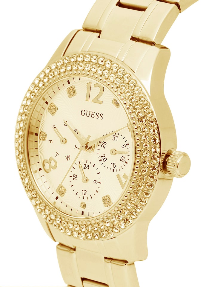  Shop Authentic Guess Bedazzle Diamonds Gold Dial Gold Steel Strap Watch For Women - W1097L2 - Luxxuri
