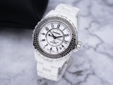  Shop Authentic Chanel J12 Quartz Diamonds White Dial White Steel Strap Watch for Women - J12 H6418 - Luxxuri