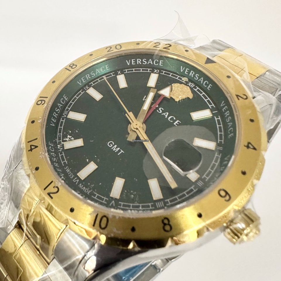  Shop Authentic Versace Hellenyium GMT Green Dial Two Tone Steel Strap Watch for Men - V11050015 - Luxxuri