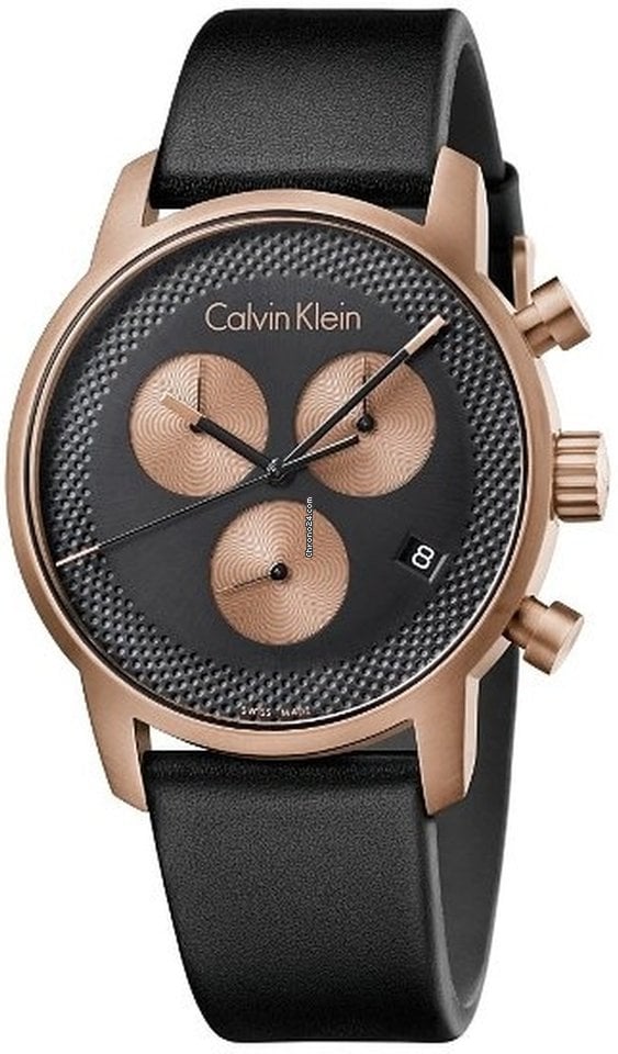 Shop Authentic Calvin Klein City Chronograph Black Dial Black Leather Strap Watch for Men - K2G17TC1 - Luxxuri