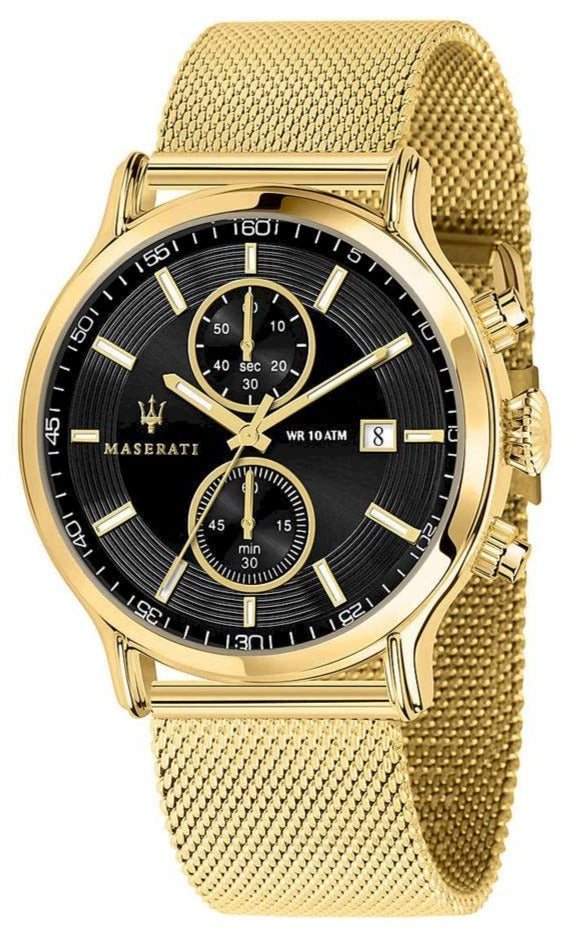  Shop Authentic Maserati Epoca 42mm Black Dial Gold Mesh Bracelet Watch For Men - R8873618007 - Luxxuri