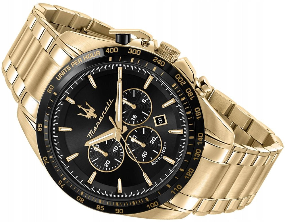  Shop Authentic Maserati Traguardo Chronograph Black Dial Gold Steel Strap Watch For Men - R8873612041 - Luxxuri