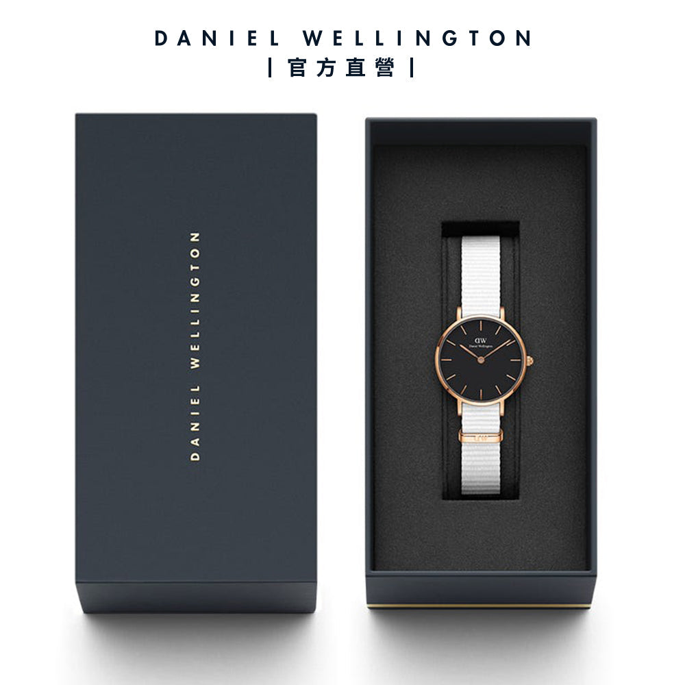  Shop Authentic Daniel Wellington Classic Petite Dover Black Dial White NATO Strap Watch For Women - DW00100314 - Luxxuri