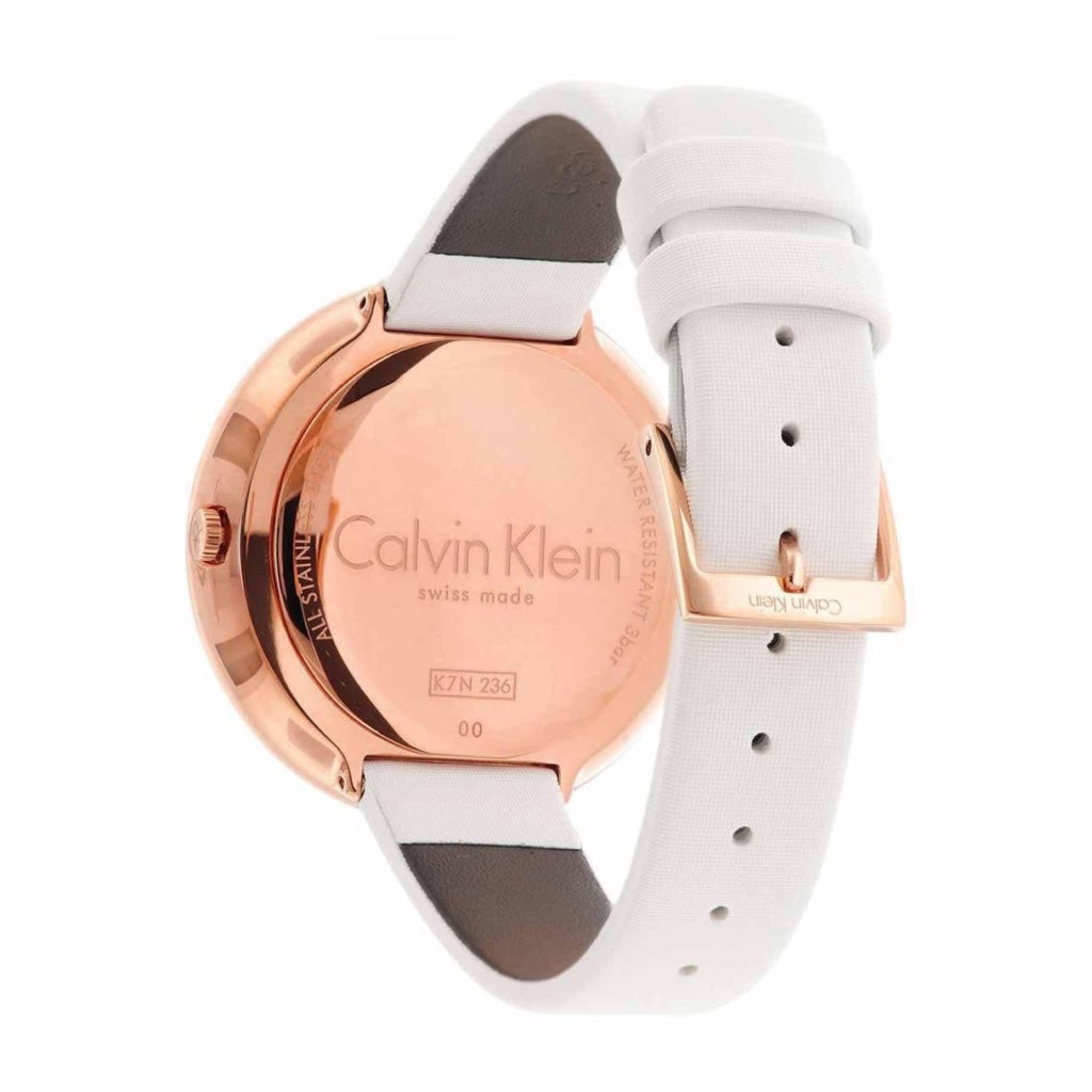  Shop Authentic Calvin Klein Chic White Dial White Leather Strap Watch for Women - K7N236K2 - Luxxuri